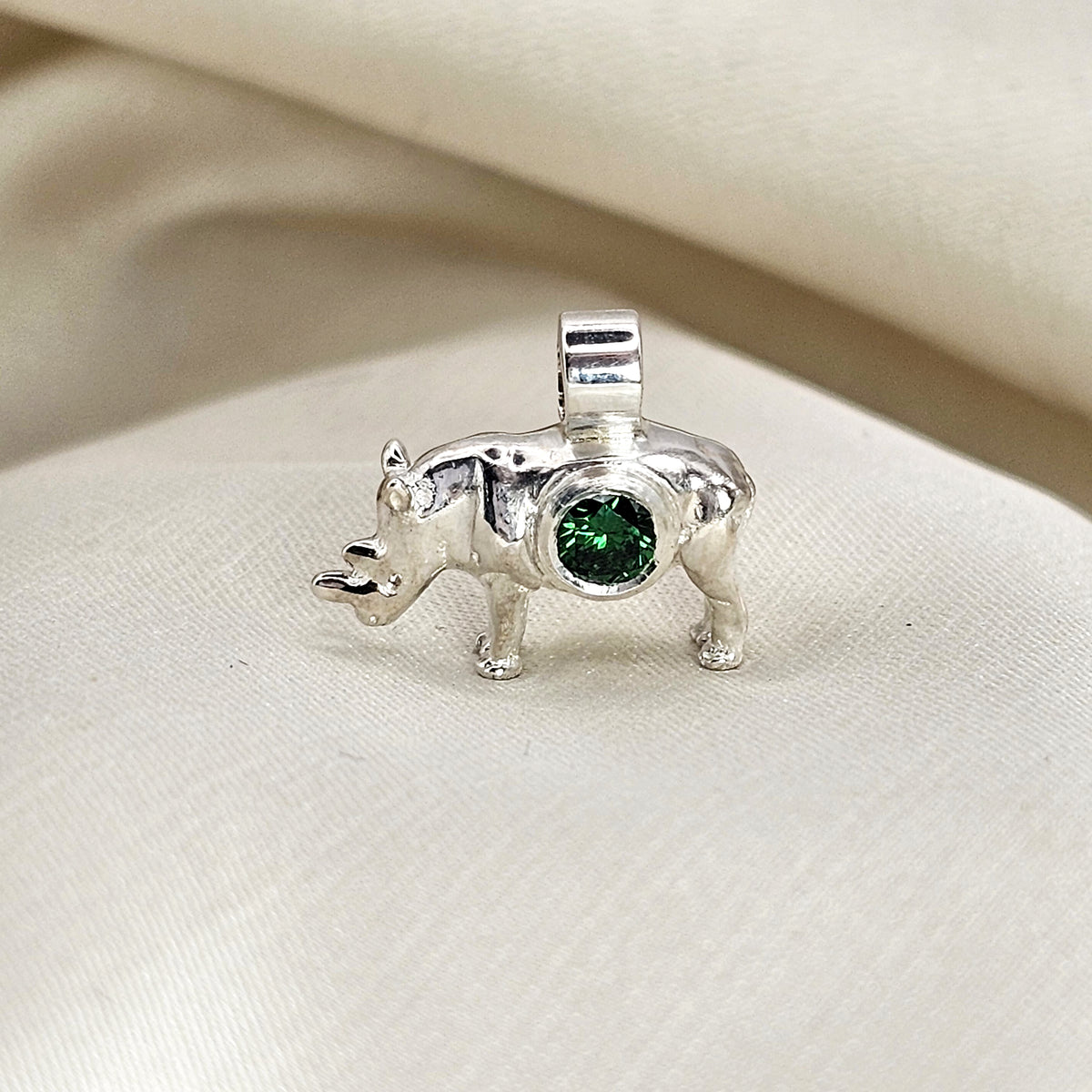 Solid Rhino Pendant with Gemstone image 9