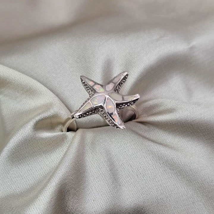 White Opaline Starfish Ring