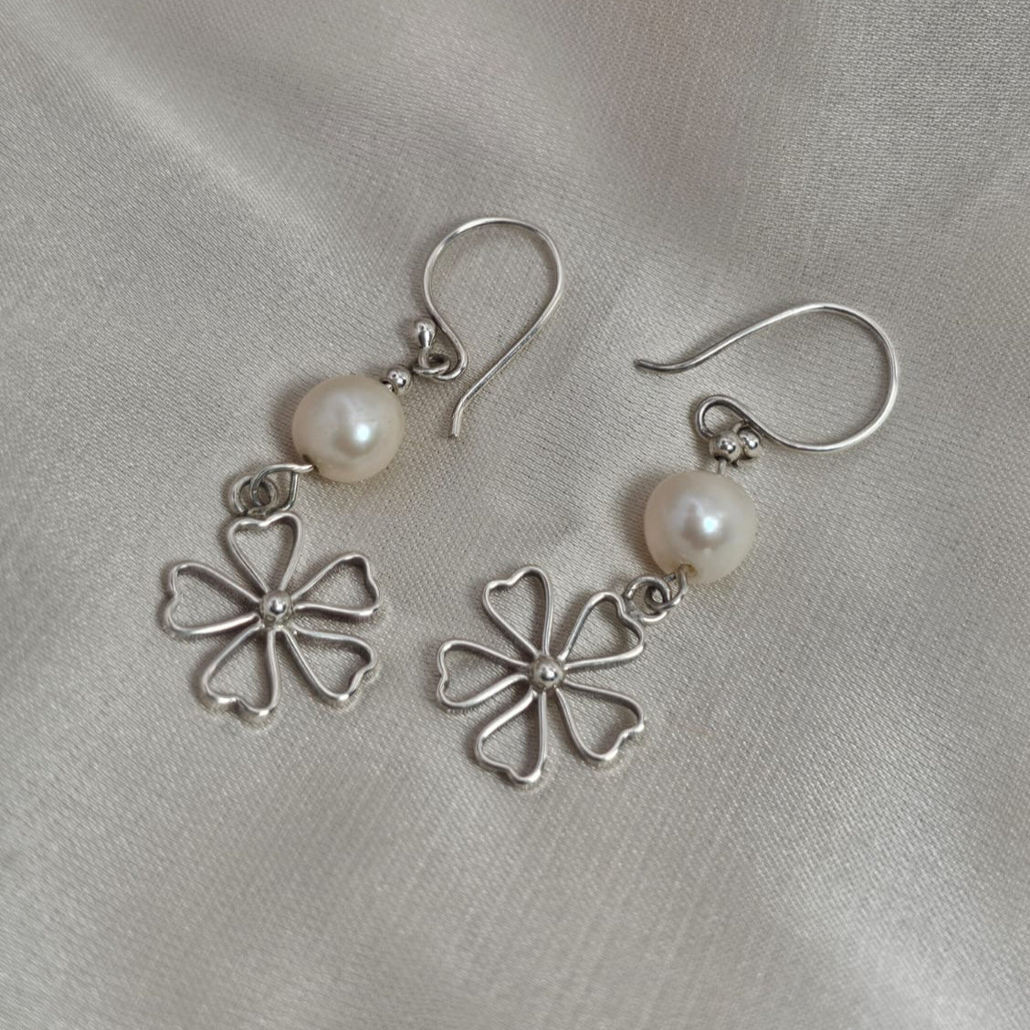 Pearl Flower Drop Earrings image 1