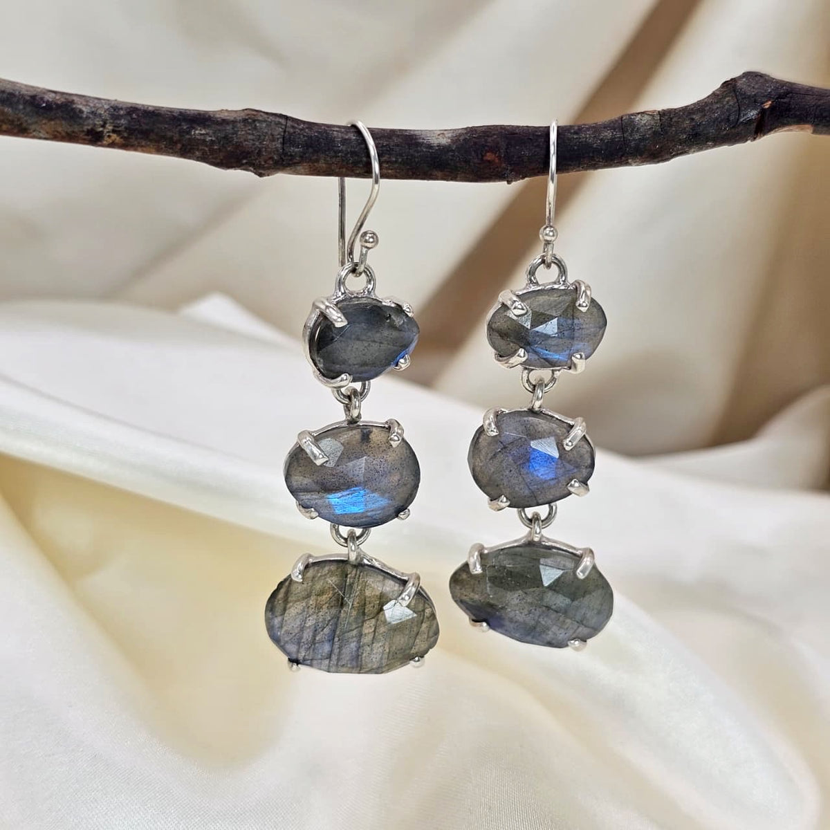 Labradorite Triple Oval Drop Earrings