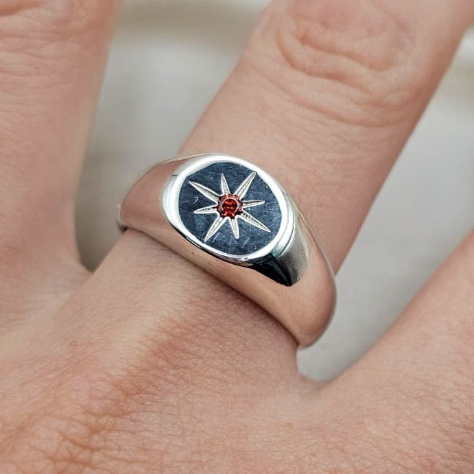 Red Cubic Zirconia Signet Ring