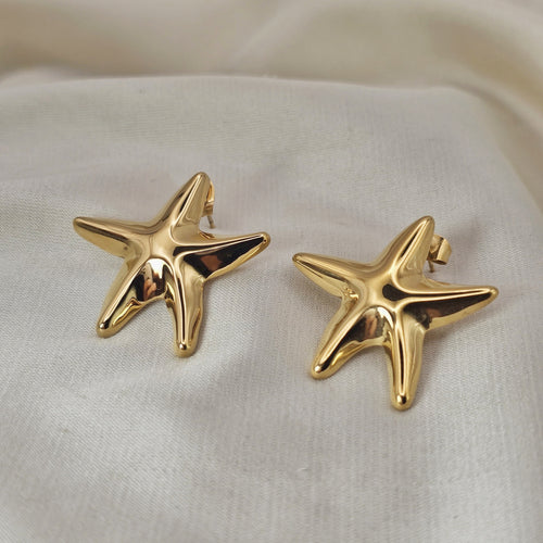 18k Gold Plated Stainless Steel Starfish Earrings