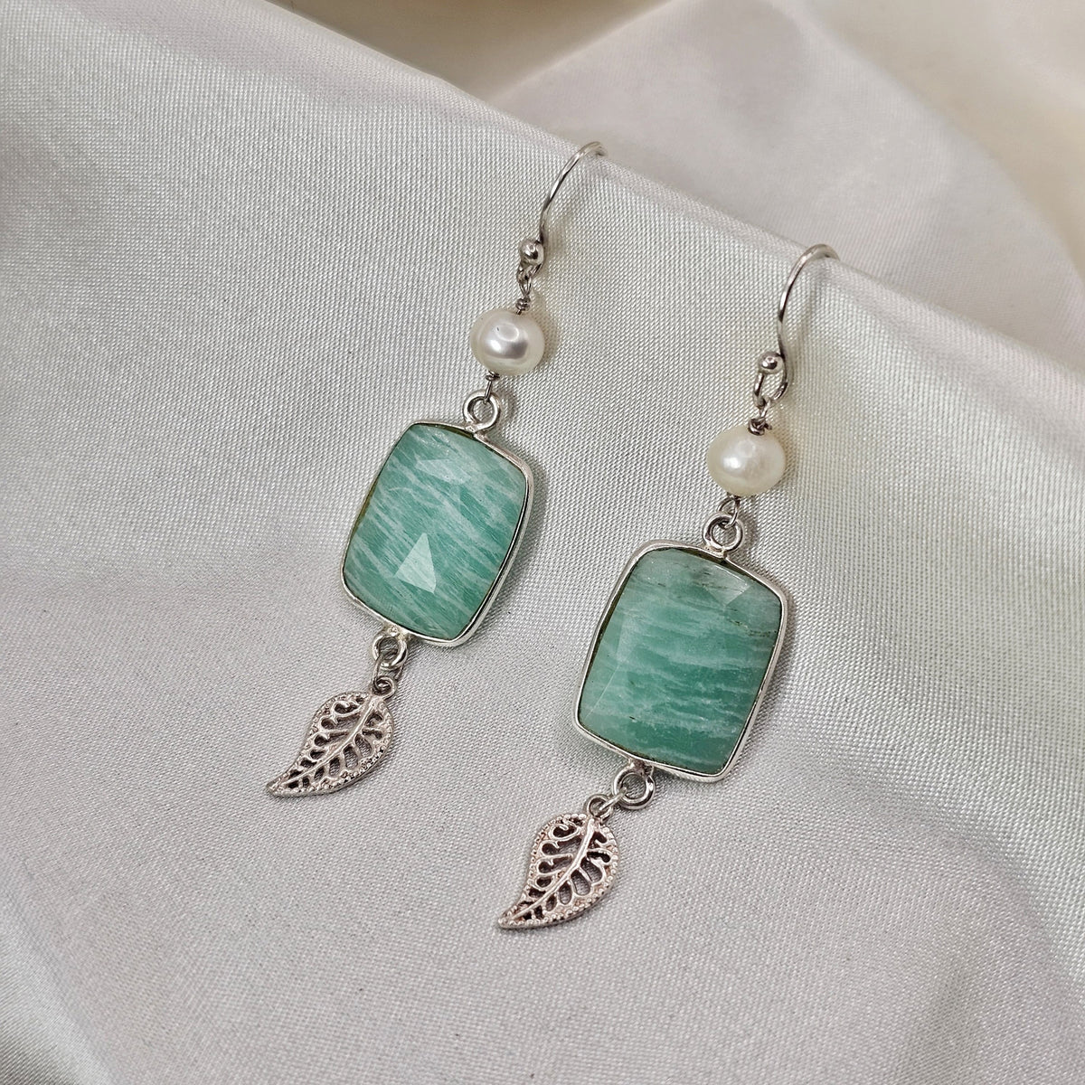 Amazonite & Pearl Drop Earrings