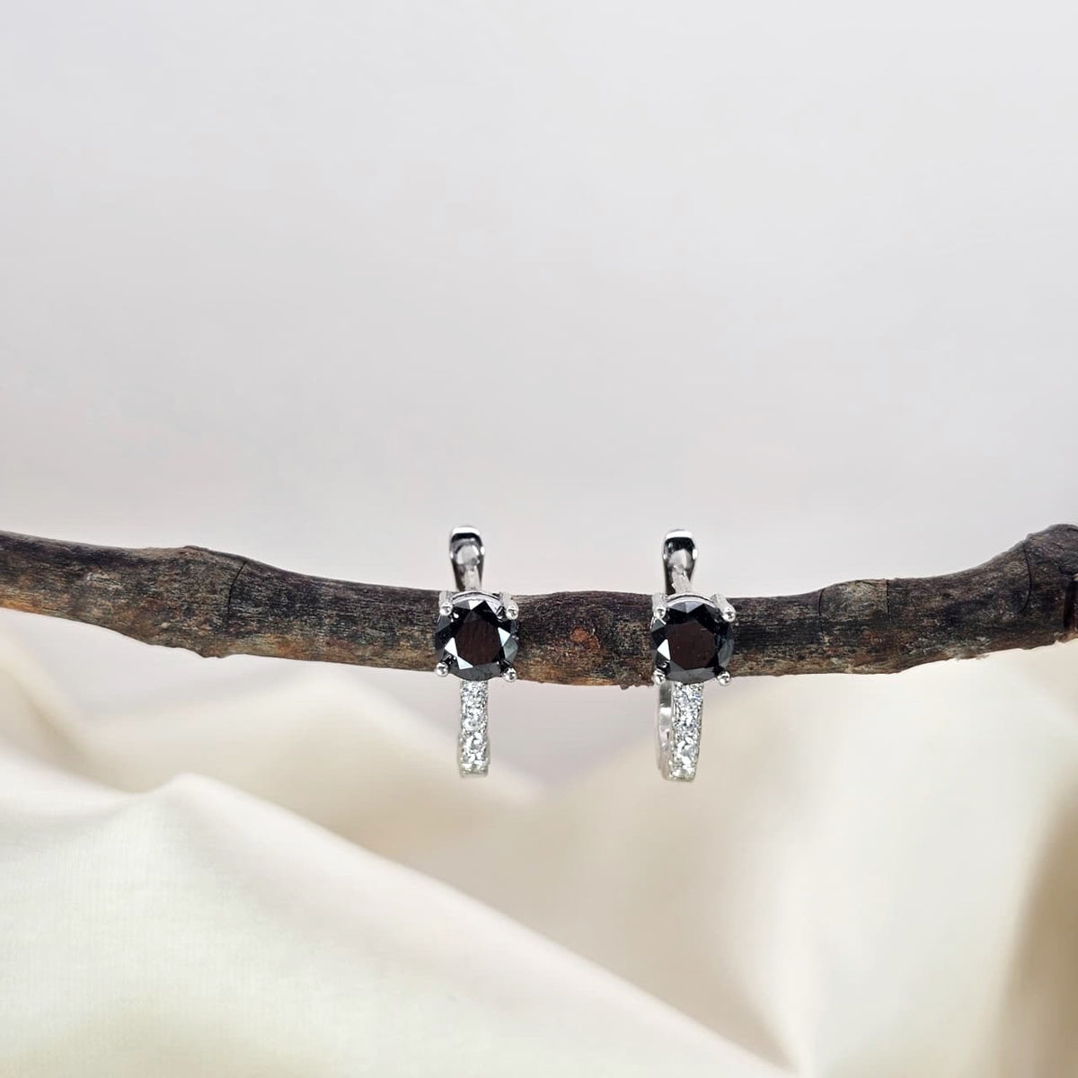 Black & White Moissanite Huggie Hoop Earrings