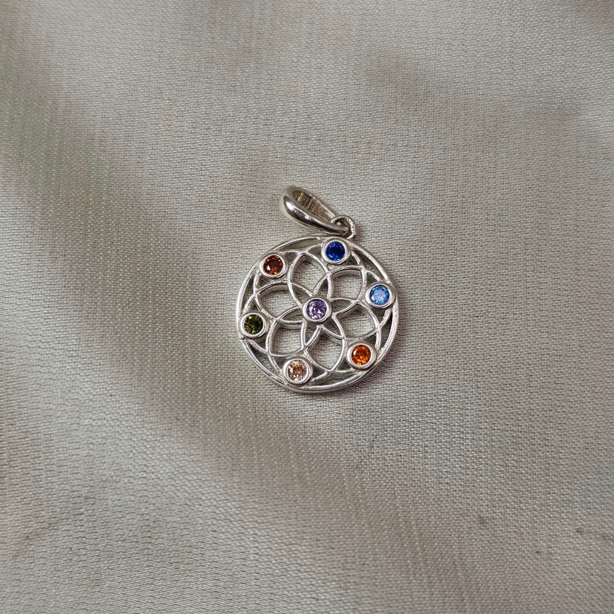 Multicolour Cubic Zirconia Mandala Pendant