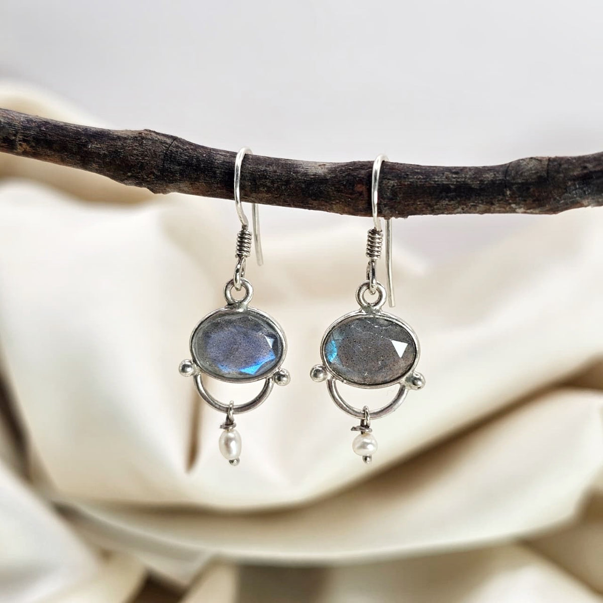 Labradorite & Freshwater Pearl Drop Earrings