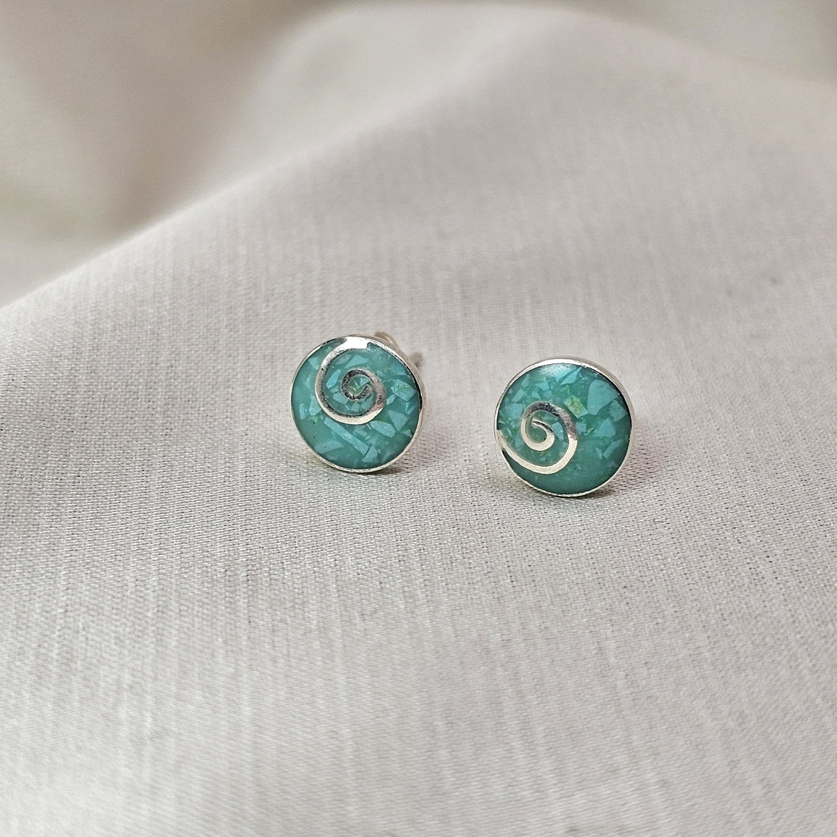 Spiral Blue Shell Stud Earrings