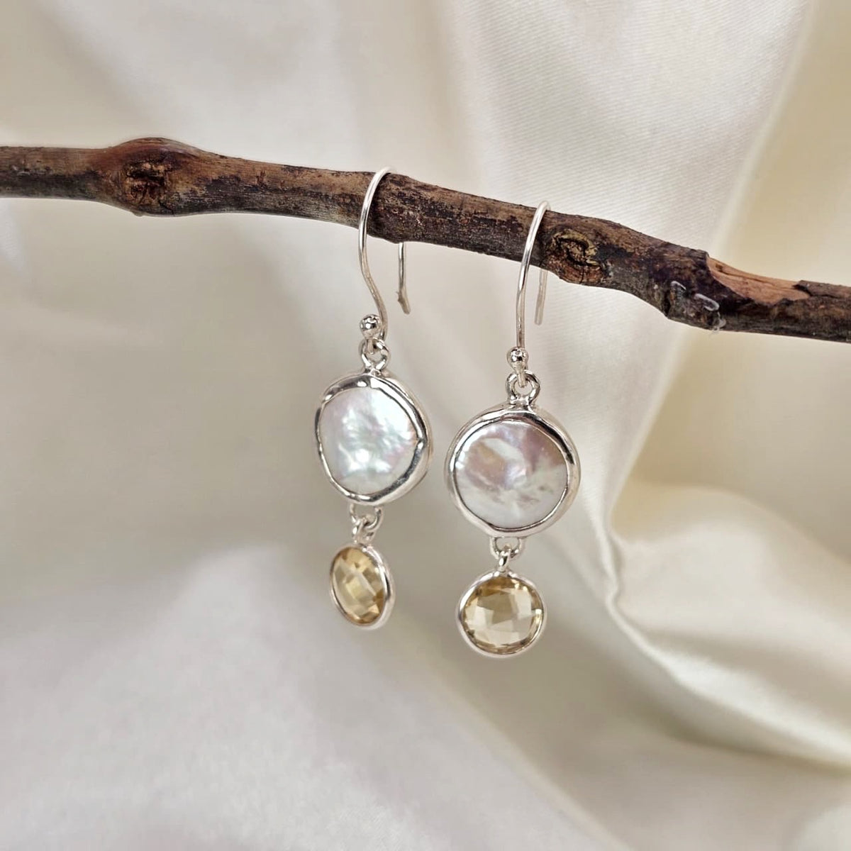 Baroque Pearl & Citrine Drop Earrings