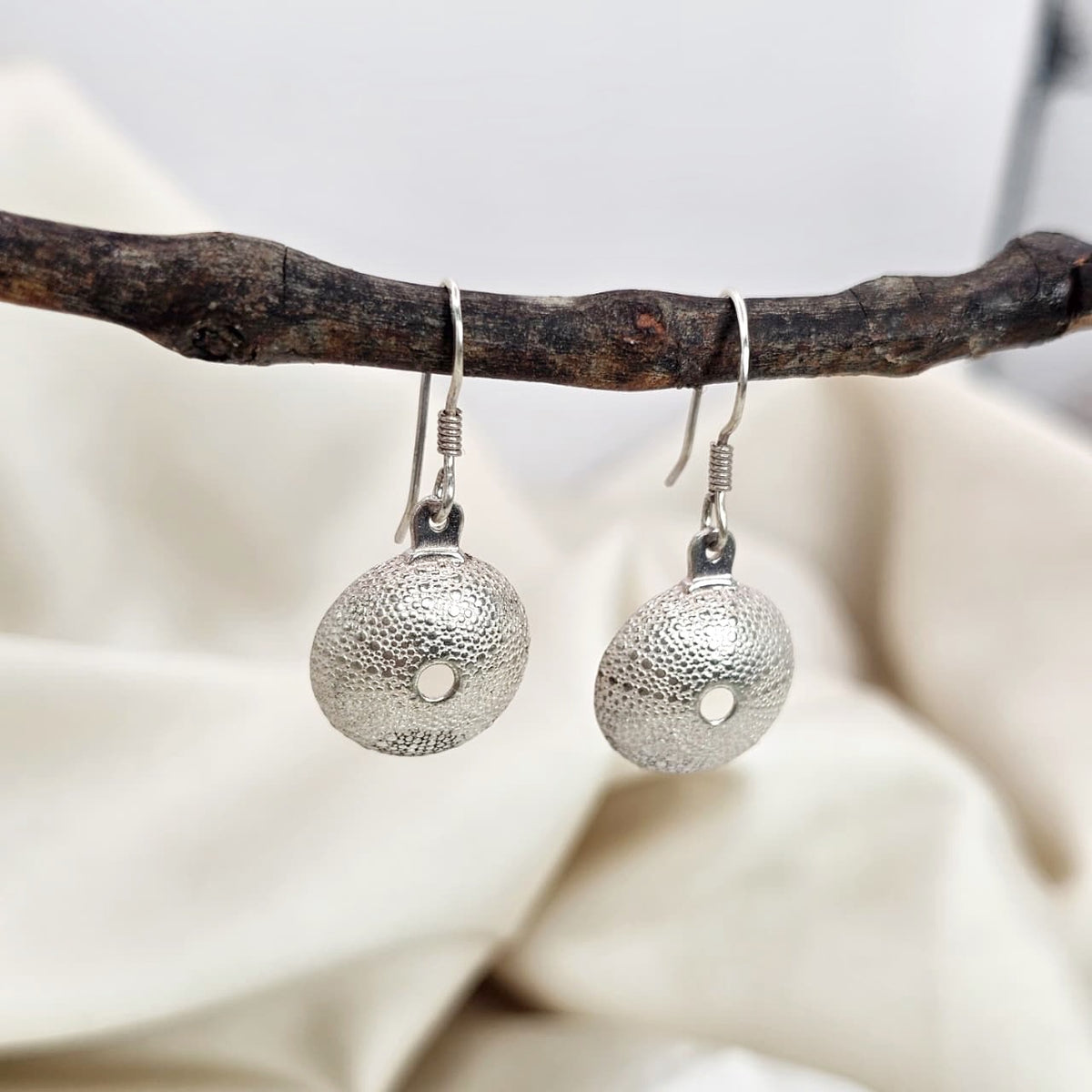 Textured Sea Urchin Shell Drop Earrings