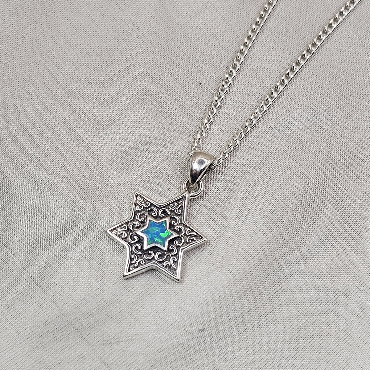 Blue Opaline Star of David Pendant