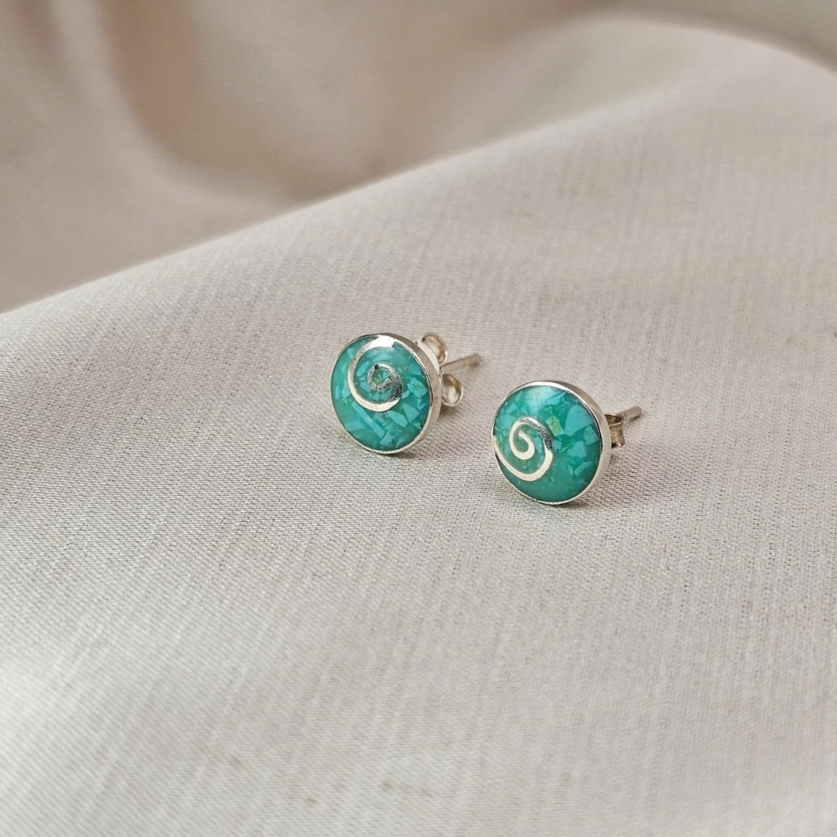 Spiral Blue Shell Stud Earrings