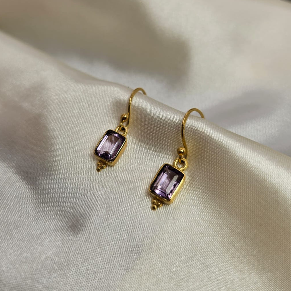 18ct Gold Plated Amethyst Drop Earrings image 2