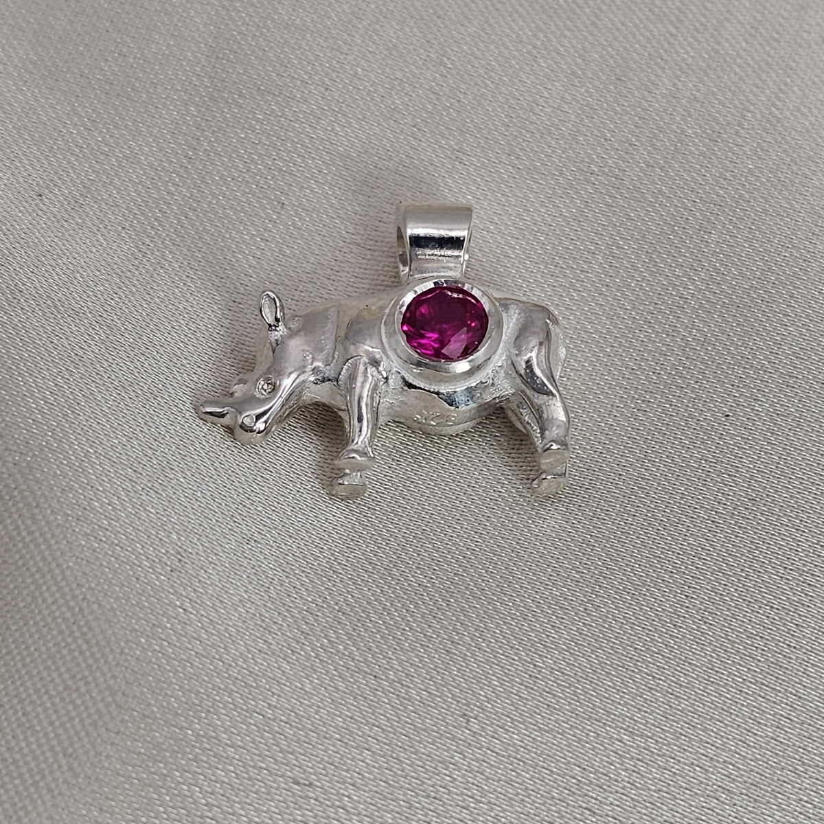 Solid Rhino Pendant with Gemstone image 3