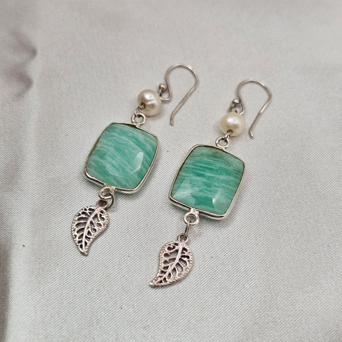 Amazonite & Pearl Drop Earrings