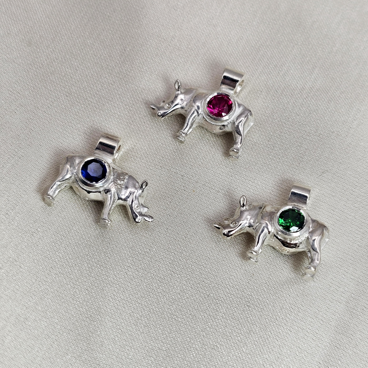 Solid Rhino Pendant with Gemstone image 2