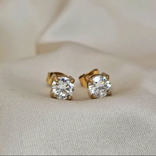 18k Gold Plated Stainless Steel Moissanite Stud Earrings