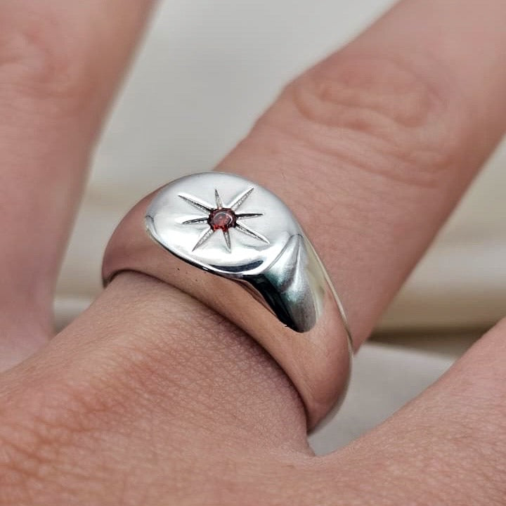 Red Cubic Zirconia Signet Ring
