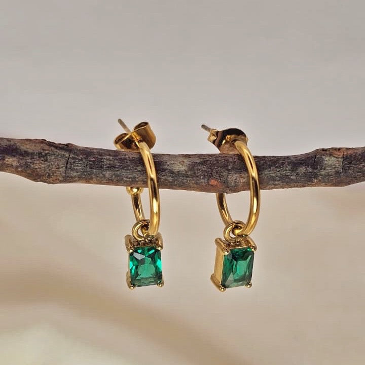 18k Gold Plated Stainless Steel Green Cubic Zirconia Drop Earrings