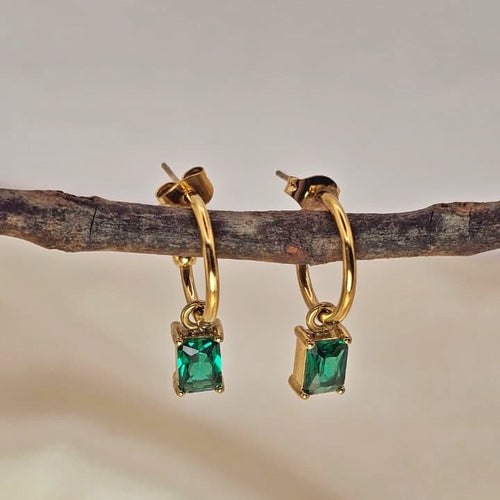 18k Gold Plated Stainless Steel Green Cubic Zirconia Drop Earrings