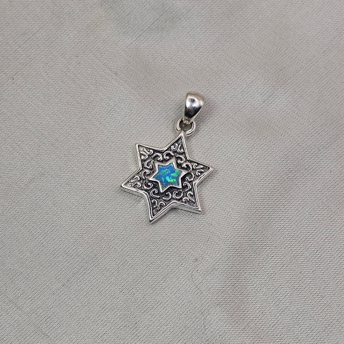 Blue Opaline Star of David Pendant