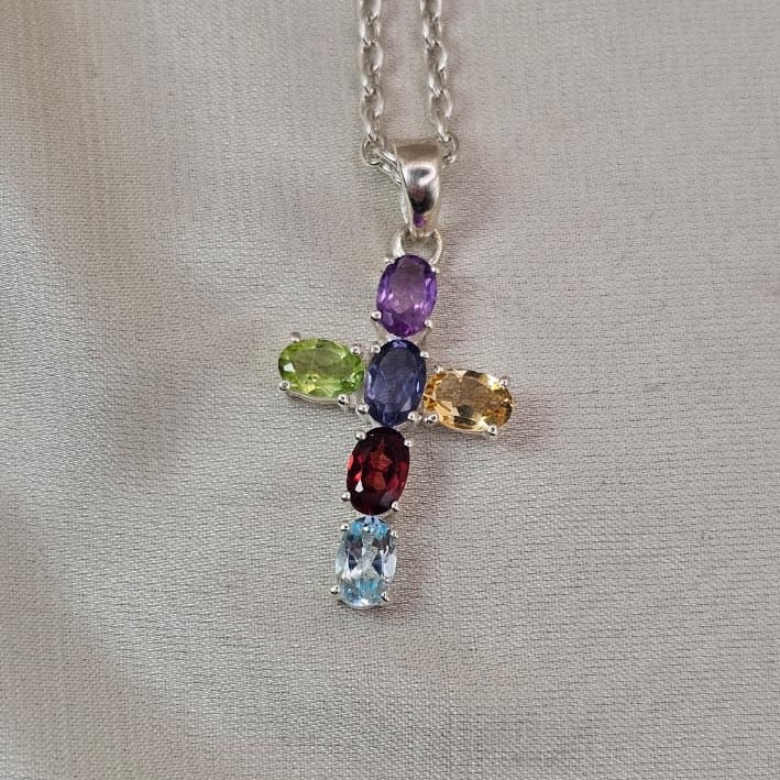Multicoloured Cubic Zirconia Cross Pendant