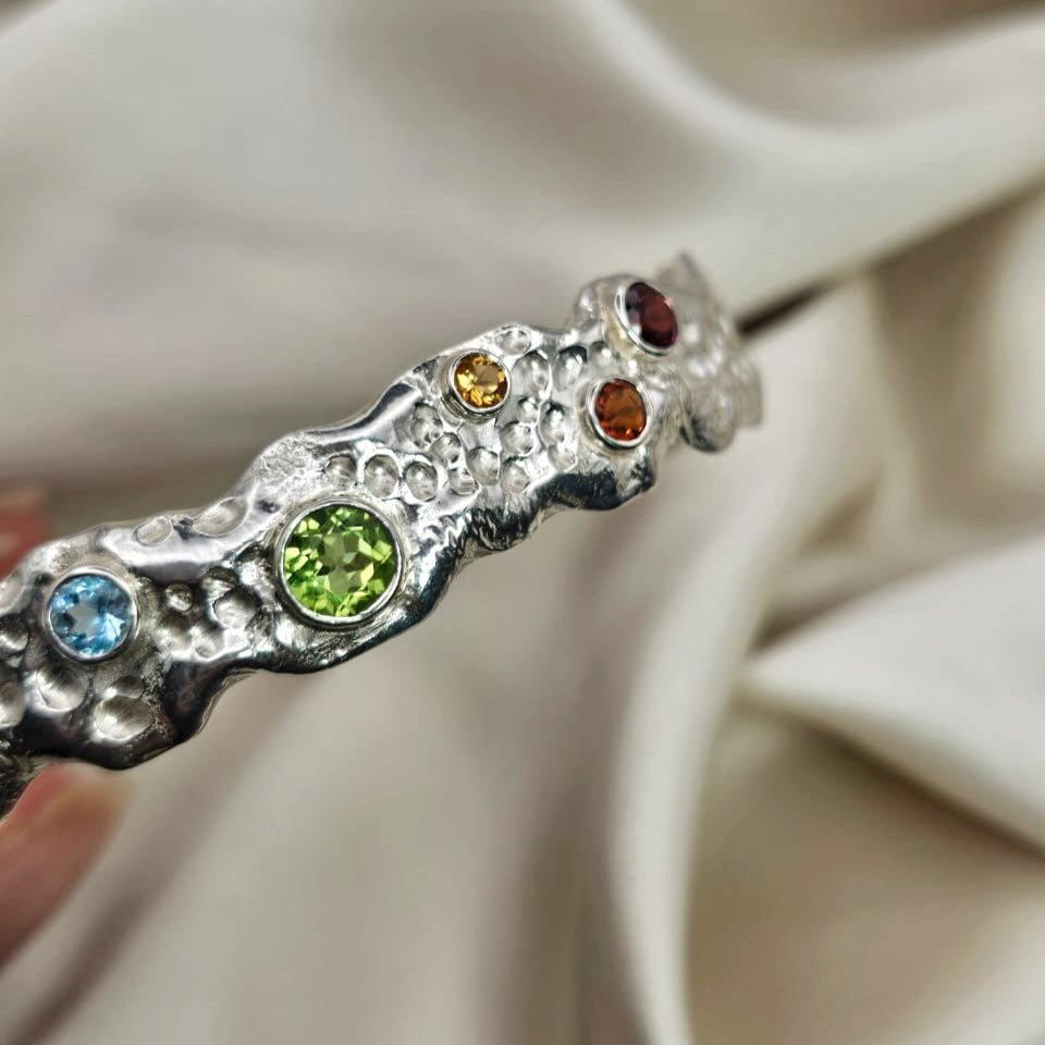 Multi Stone Hammered Bangle image 5