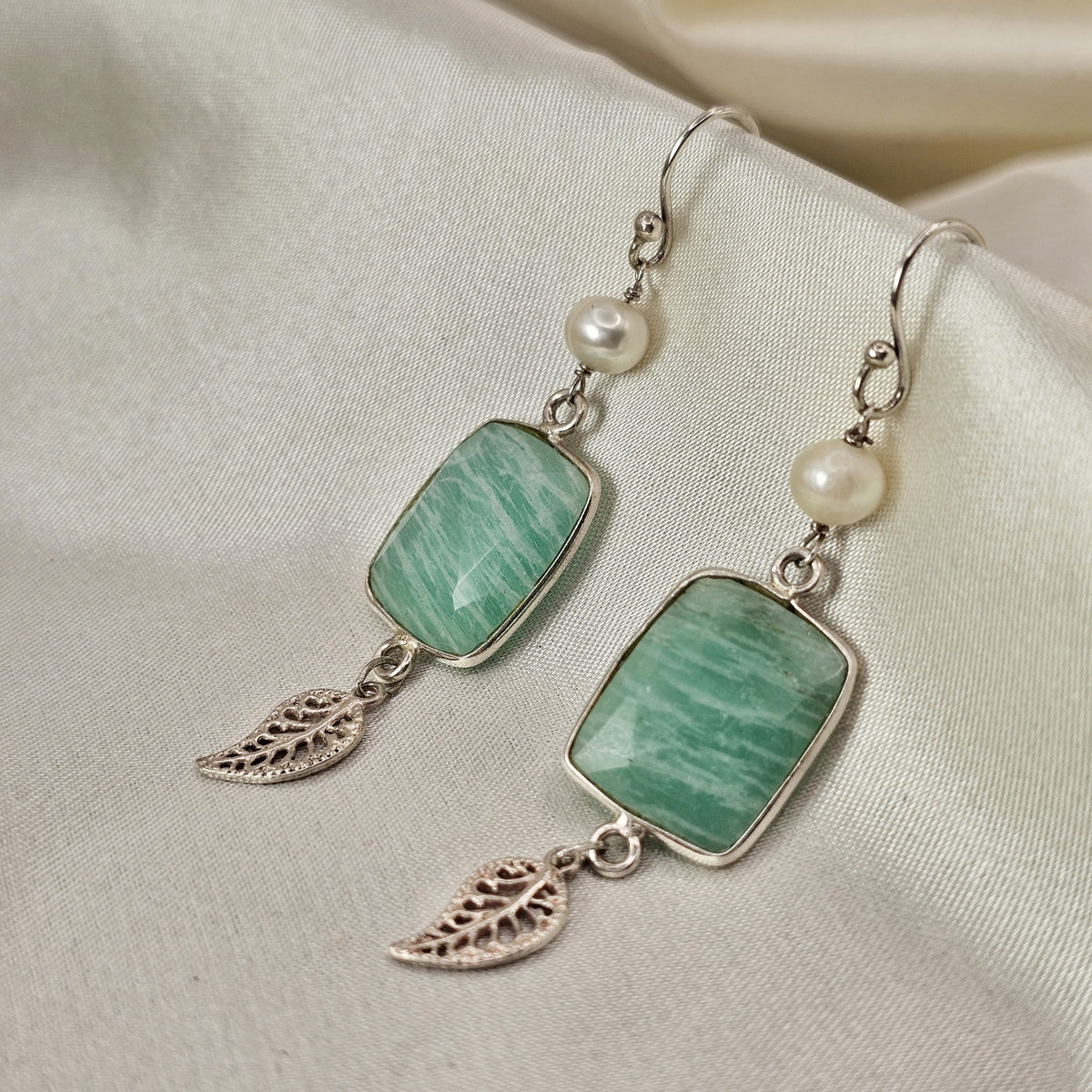 Amazonite & Pearl Drop Earrings