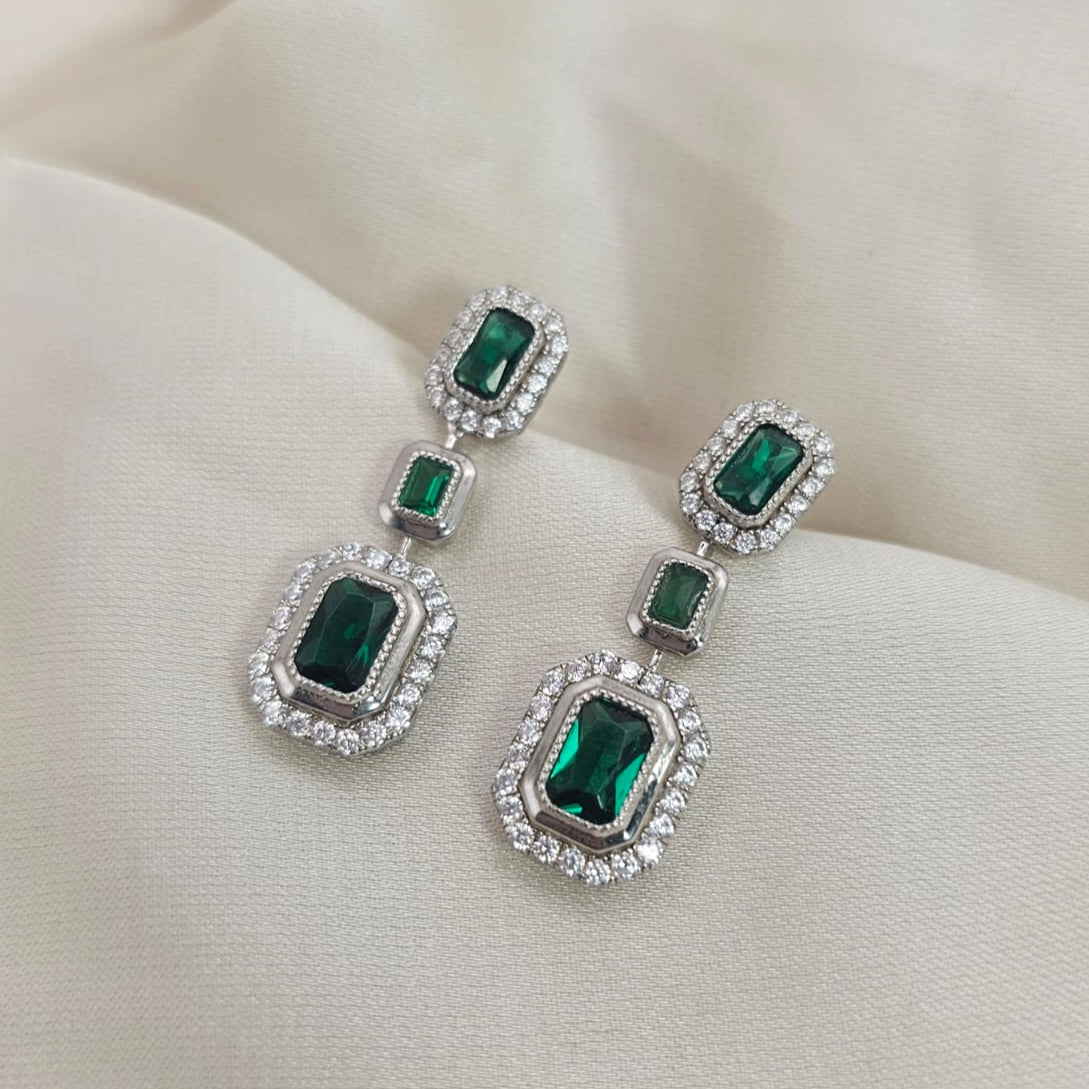 Emerald-Cut Triple Drop Cubic Zirconia Earrings image 1