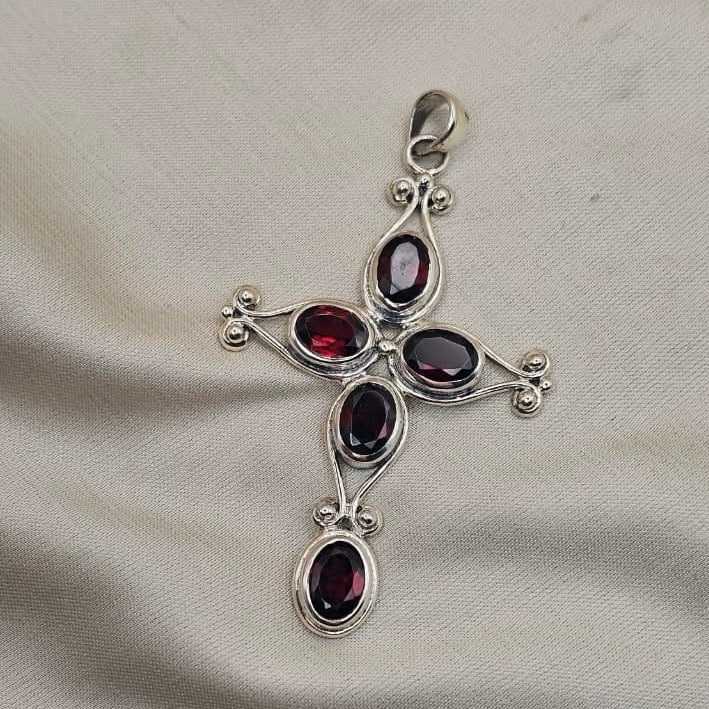 Garnet Cross Pendant