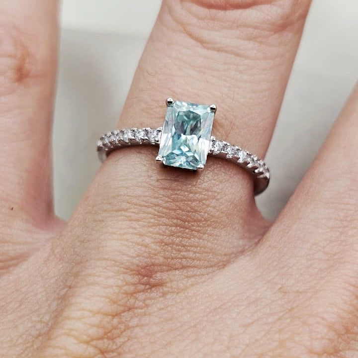 Light Blue Moissanite Ring