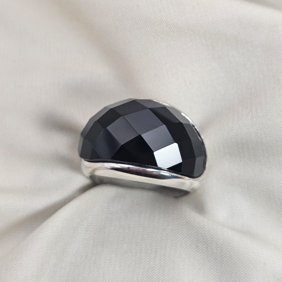 Faceted Black Onyx Dome Ring image 0