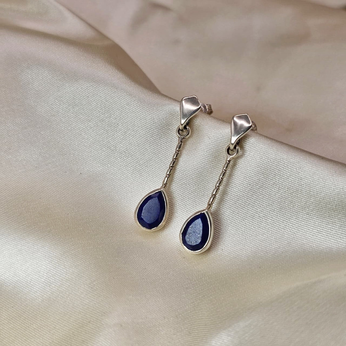 Lapis Lazuli Teardrop Chain Earrings