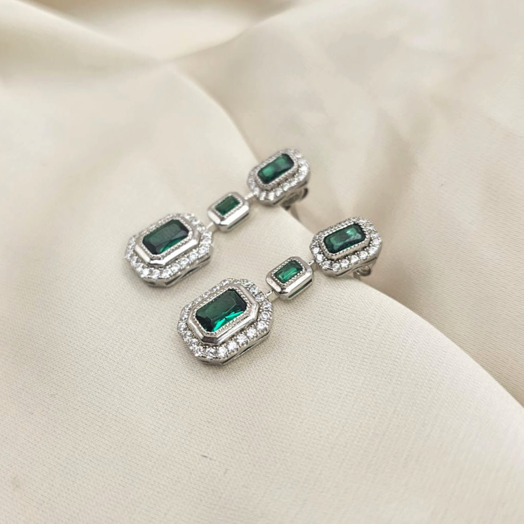 Emerald-Cut Triple Drop Cubic Zirconia Earrings image 2