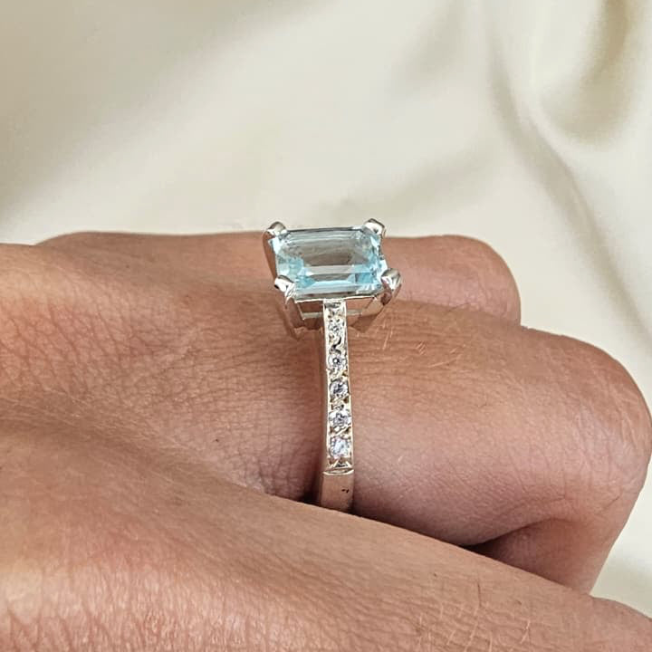 Aquamarine & Moissanite Ring image 5