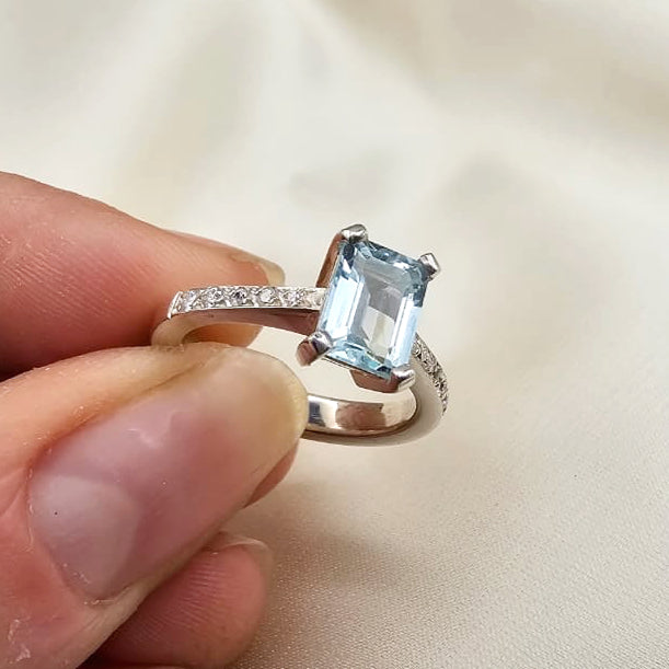 Aquamarine & Moissanite Ring image 6