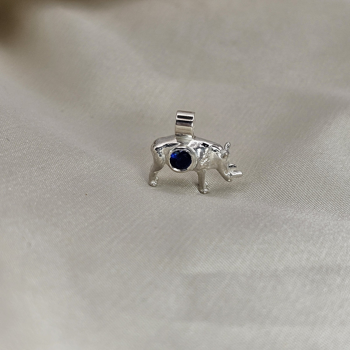 Solid Rhino Pendant with Gemstone image 4