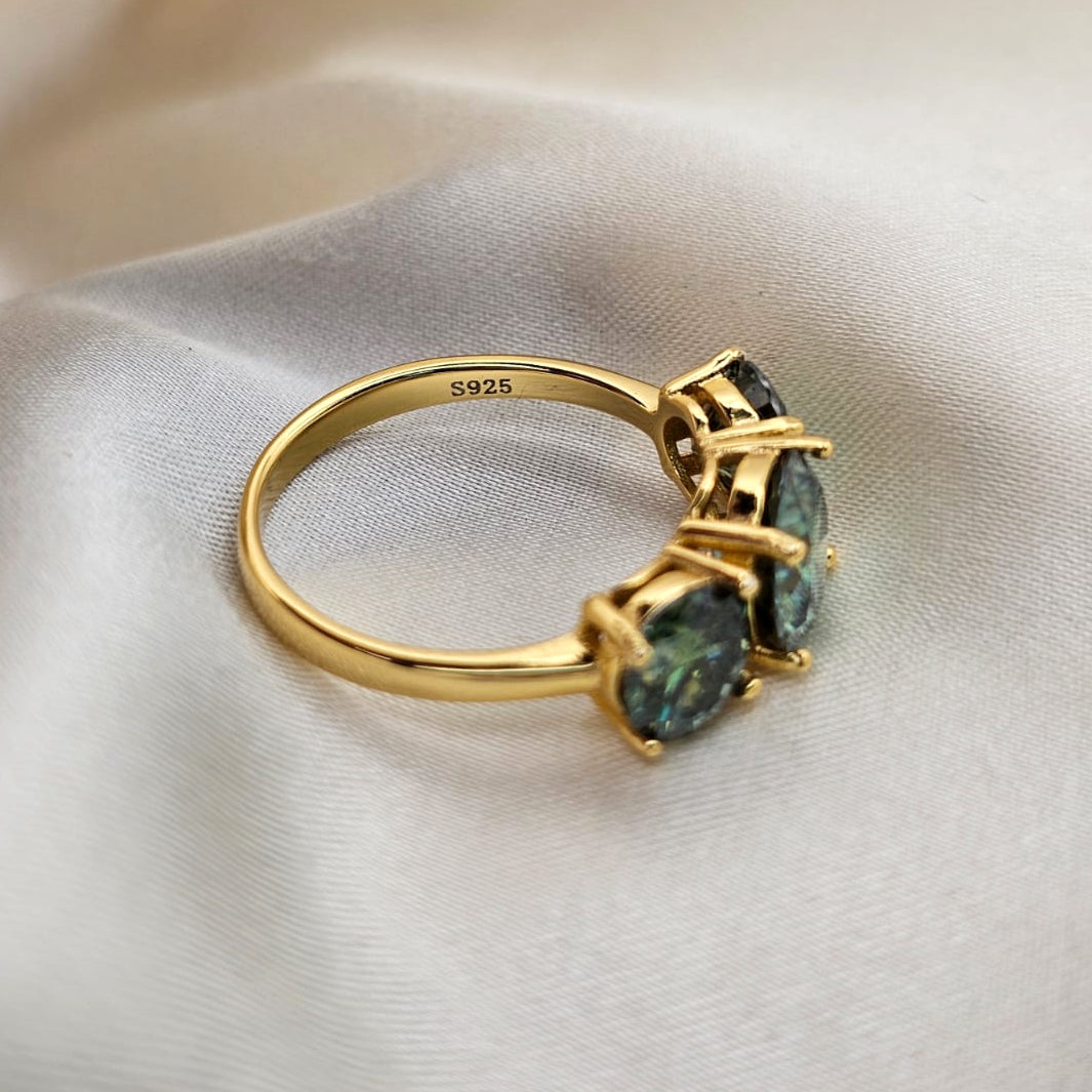 18ct Gold Plated Green Moissanite Trilogy Ring image 3