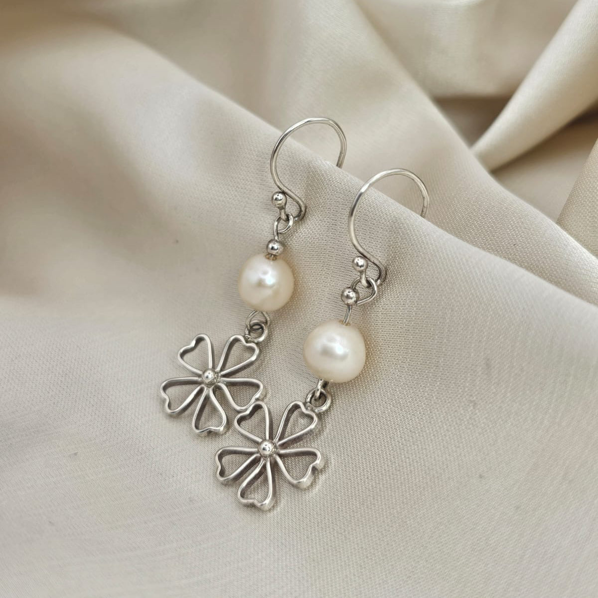 Pearl Flower Drop Earrings image 2