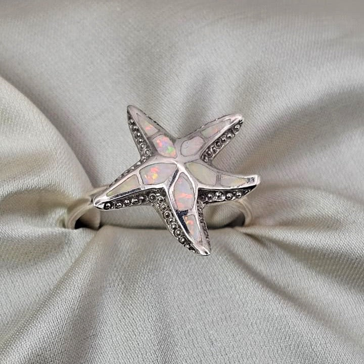 White Opaline Starfish Ring