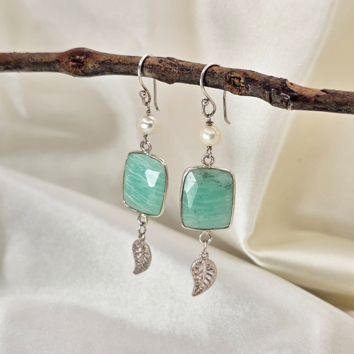 Amazonite & Pearl Drop Earrings