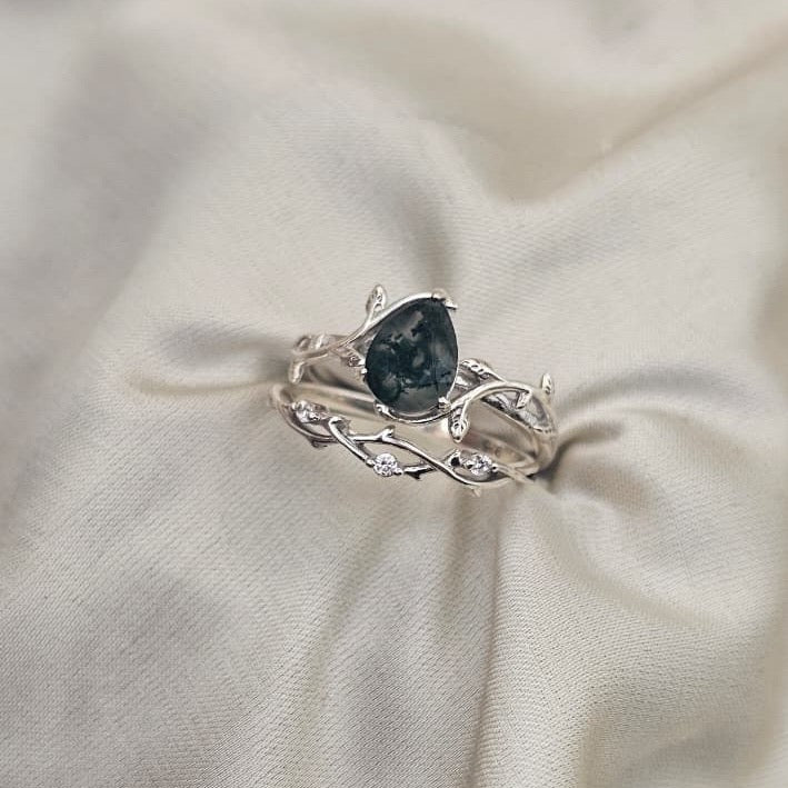 Moss Agate Ring Pair