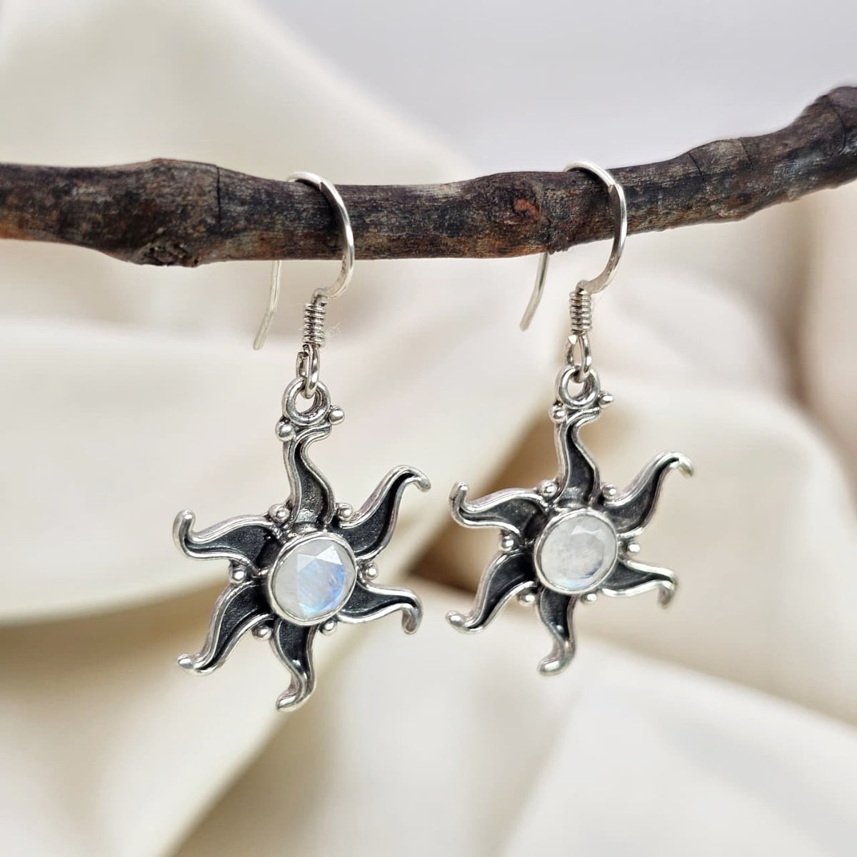 Moonstone Sunburst Drop Earrings