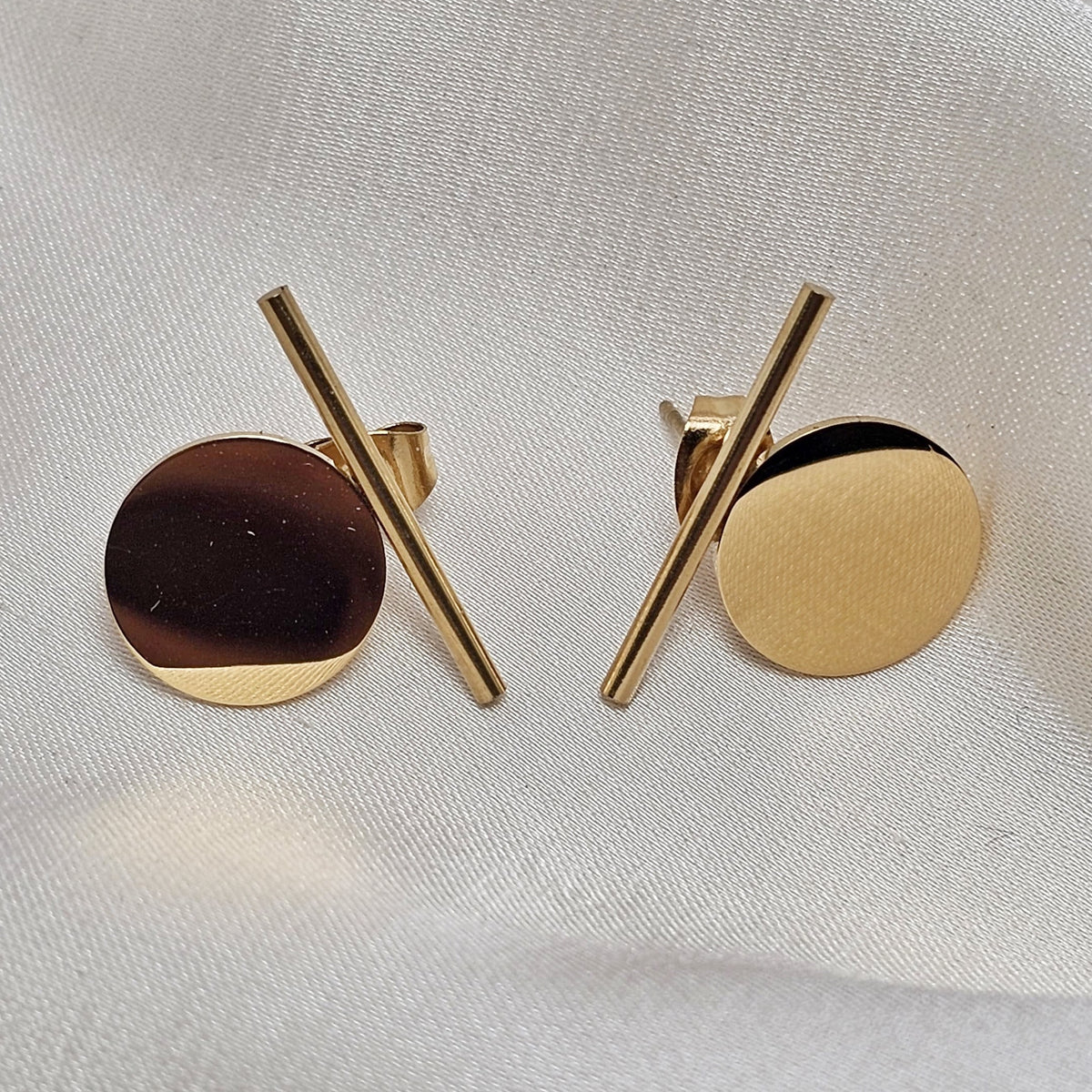 18k Gold Plated Stainless Steel Disc & Bar Earrings