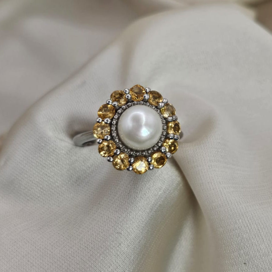 Pearl & Citrine Halo Ring image 0