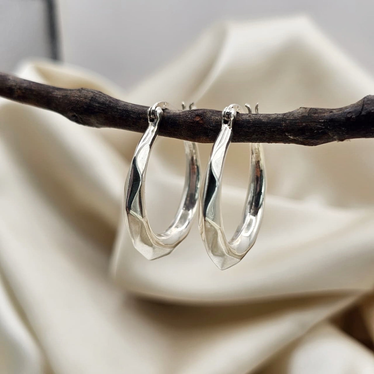 Sculpted Faceted Hoop Earrings