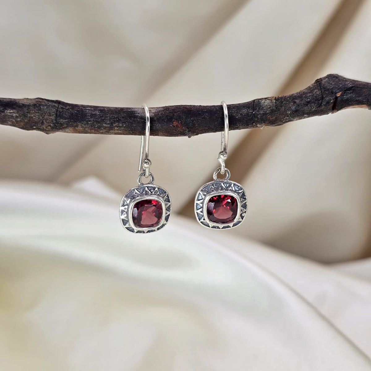 Garnet Cushion-Cut Drop Earrings