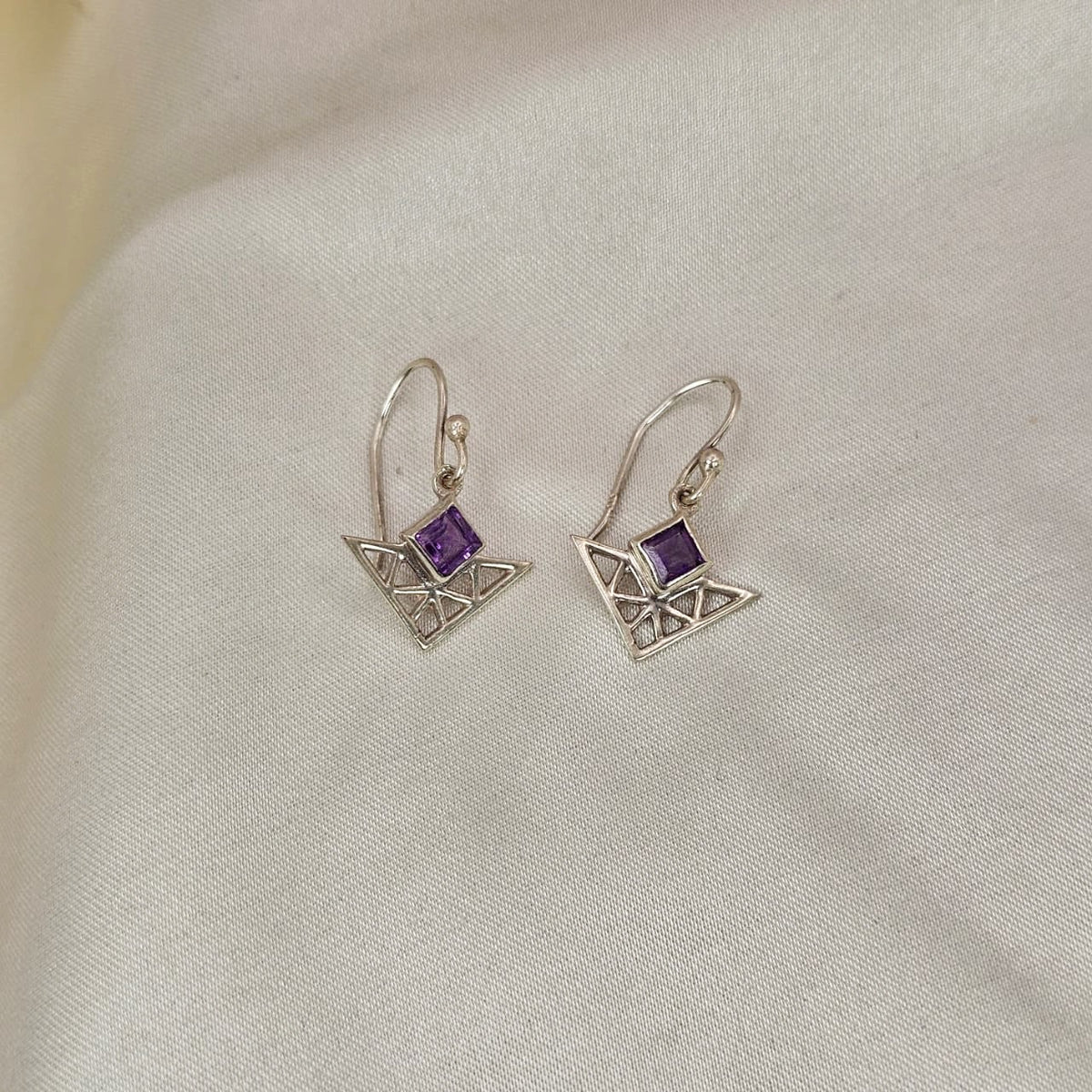 Amethyst Geometric Filigree Drop Earrings