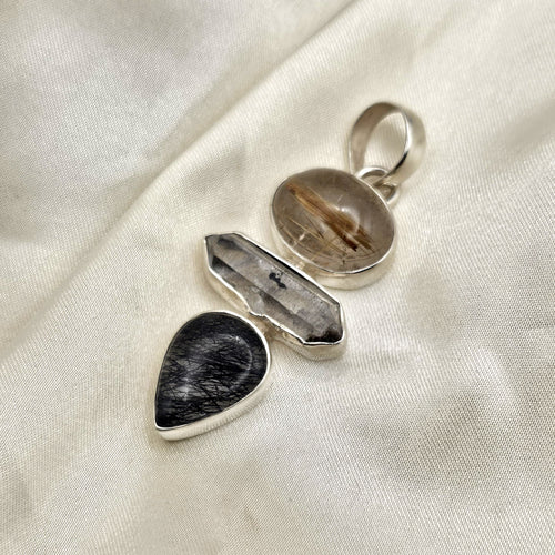 3 Stone Rutile Quartz Totem Pendant image 0