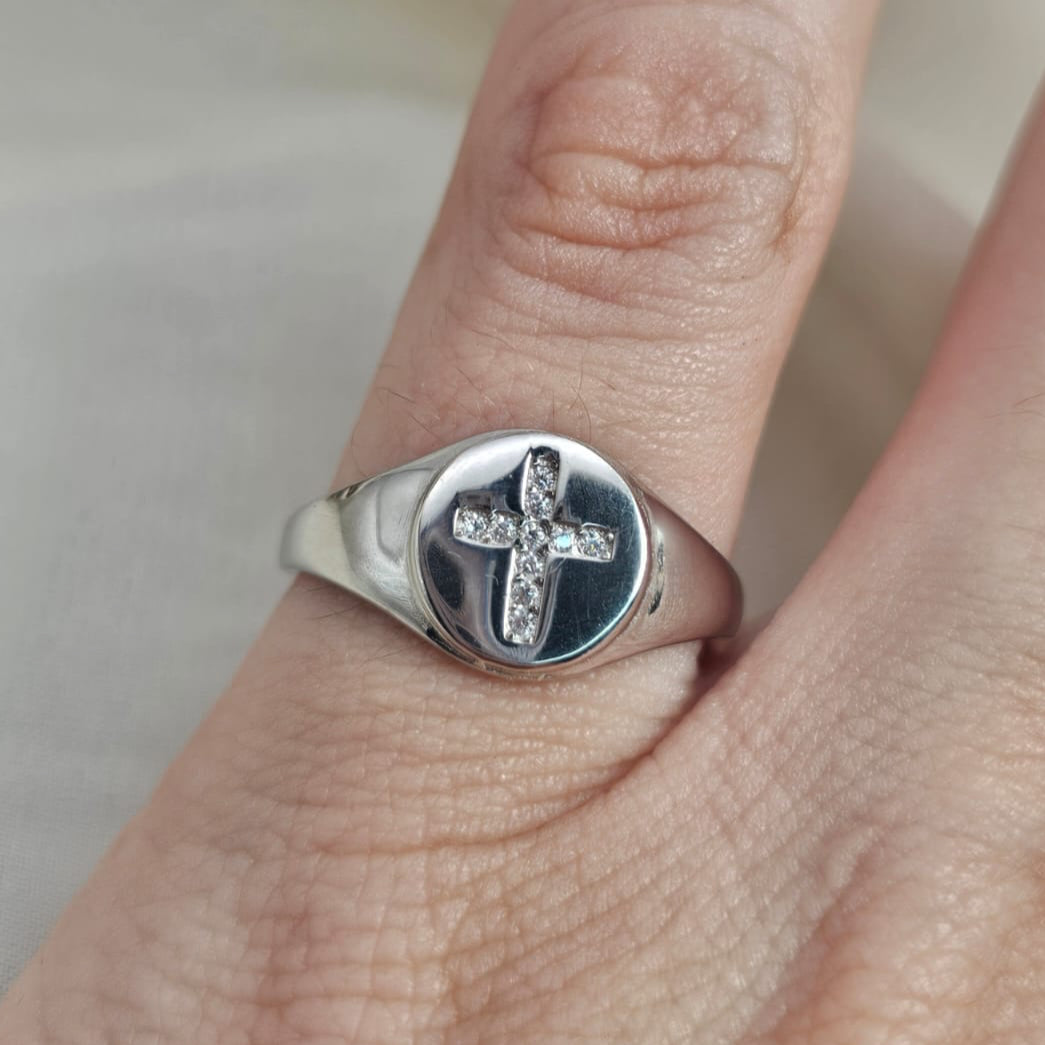 Cubic Zirconia Cross Signet Ring image 1