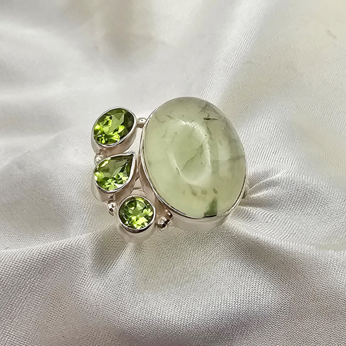 Prehnite & Three Stone Peridot Ring image 4